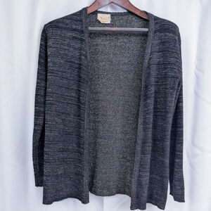 Vintage Metallic on Black Knit Open Cardigan